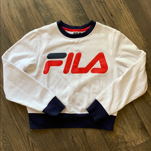 Fila Tops - FILA White Blue Red Cropped Sweatshirt Sz S